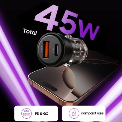 4. Tech-Protect CC03 45W 2-Port USB-A / USB-C Kfz-Ladegerät – Schwarz