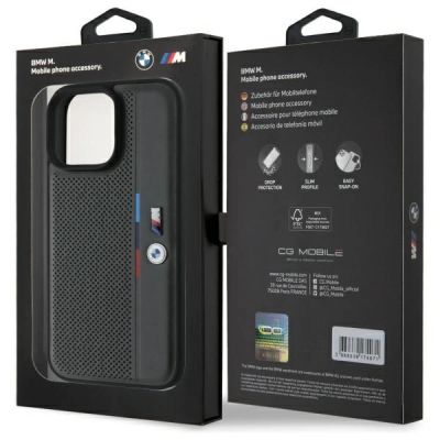 8. BMW M Perforierte Tricolor Detail Line Hülle für iPhone 16 Pro Max – Dunkelgrau