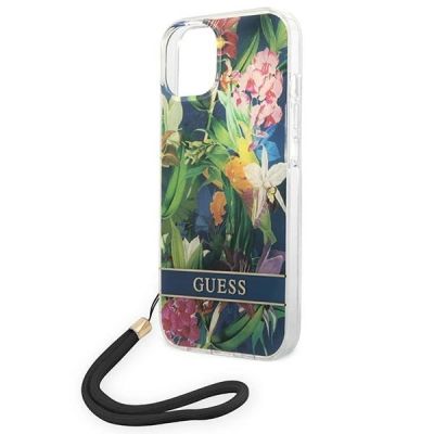 5. Guess GUOHCP14SHFLSB iPhone 14 6.1 "blau / blauer Hardcase Flower Strap