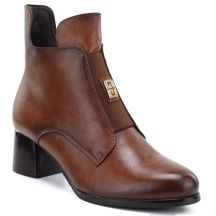 Gefütterte Damen-Ankle-Boots mit Blockabsatz, braun, Potocki SZ12868