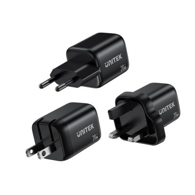 21. UNITEK 2X GAN Wandladegerät USB-C & USB-A 20W Schwarz