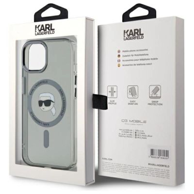 8. Karl Lagerfeld KLHMP15SHLSKIK iPhone 15 6,1" schwarz/schwarzes Hardcase IML Metal Karl Head MagSafe
