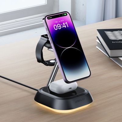 4. 3in1 Acefast E16 15W induktive Ladestation für Telefon / Kopfhörer / Uhr - Schwarz