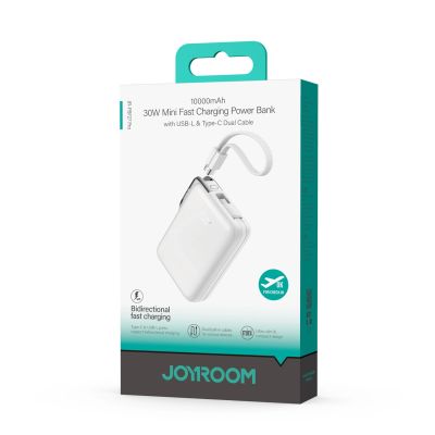 2. Joyroom JR-PBF27 Pro 10000mAh 30W Powerbank mit integriertem USB-C-Kabel und zusätzlichem bidirektionalem USB-C-auf Lightning Kabel – Weiß