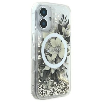 4. Guess Liquid Glitter Flower MagSafe Hülle für iPhone 16 - beige