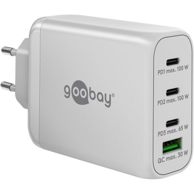 Goobay 65556 Handy-Ladegerät für Laptop und Smartphone, Weiß, AC-Schnellladefunktion, intern