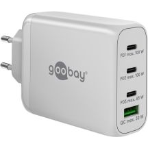 Goobay 65556 Handy-Ladegerät für Laptop und Smartphone, Weiß, AC-Schnellladefunktion, intern