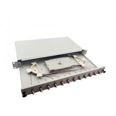 Helos Glasfaser-Spleißbox 19" 12 x LC Duplex OM4, spleißfertig, Grau
