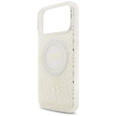 6. Guess IML Flowers Electro Pearl Strap MagSafe Case für iPhone 17 Pro Max - Weiß