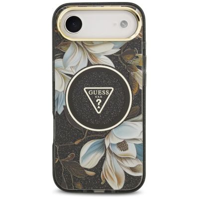 3. Guess IML Glitter Flowers Triangle MagSafe Hülle für iPhone Air - Schwarz