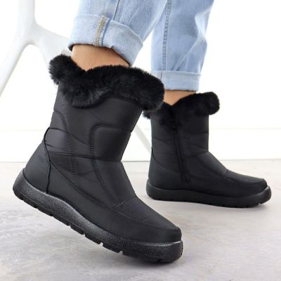 3. Schwarze, flache, gefütterte Damen-Schneestiefel Potocki KI24322