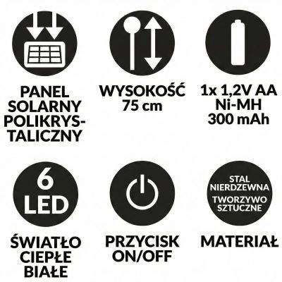 5. Solar-Graslampe mit 6 LEDs, 75 cm