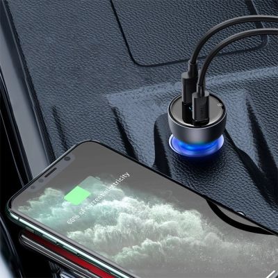8. Baseus Auto-Ladegerät USB / USB Typ C 65 W 5 A SCP Quick Charge 4.0+ Power Delivery 3.0 LCD Bildschirm grau (CCKX-C0G)