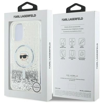 8. Karl Lagerfeld Liquid Glitter Karl Head Magsafe Hülle für iPhone 16 – transparent