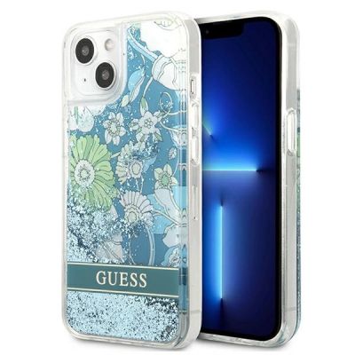Guess GUHCP13SLFLSN iPhone 13 mini 5.4" grün/grüne Hardcase Flower Liquid Glitter