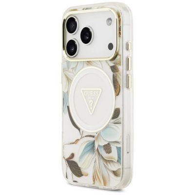 2. Guess IML Glitter Flowers Triangle MagSafe Hülle für iPhone 18 Pro Max / 17 Pro Max – weiß