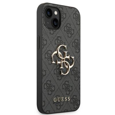 4. Guess 4G Hülle mit großem Metalllogo für iPhone 14 / 15 Plus – Grau