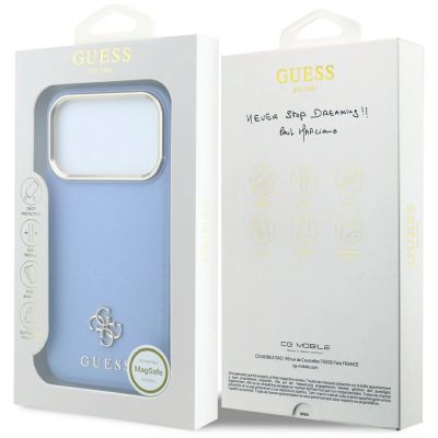 8. Guess Saffiano Small 4G & Classic Logo MagSafe Hülle für iPhone 18 Pro / 17 Pro - Hellblau