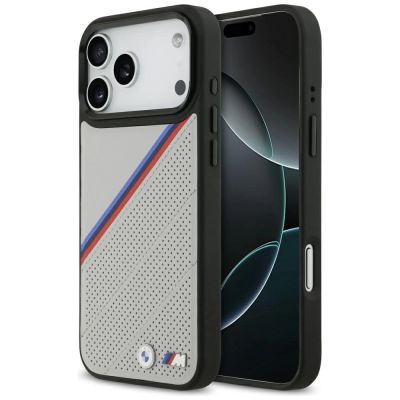 BMW M Tricolor Metal Logo MagSafe Case für iPhone 17 Pro Max – Grau