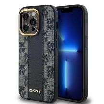 DKNY Leder-MagSafe-Hülle mit kariertem Monomuster für iPhone 13 Pro / 13 – Schwarz