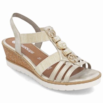 4. Damen-Keilsandalen mit elastischen Bändern, goldfarben, Remonte R6264-91