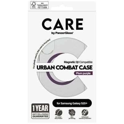 4. CARE by PanzerGlass Flagship Urban Combat Lila QI-Hülle für Samsung Galaxy S25+ - Transparent