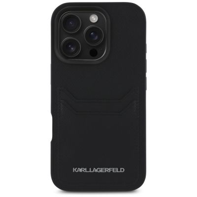 3. Karl Lagerfeld HC Grained PU Cardslot Metal Elong iPhone 16 Pro Hülle - Schwarz