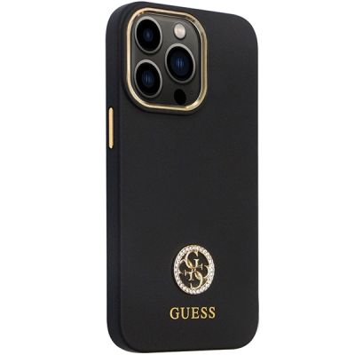 4. Guess GUHCP13LM4DGPK Hülle für iPhone 13 Pro / 13 – schwarzes Silikon Logo Strass 4G