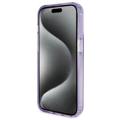 5. Guess Ring Stand Script Glitter MagSafe Hülle für iPhone 14 Pro Max – Lila