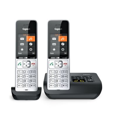 Gigaset COMFORT 500A Duo-Telefon (Analog/DECT) mit Anrufernamen und --ID, Schwarz/Silber
