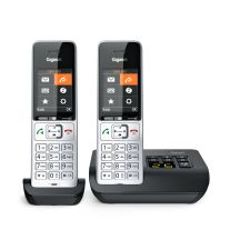 Gigaset COMFORT 500A Duo-Telefon (Analog/DECT) mit Anrufernamen und --ID, Schwarz/Silber