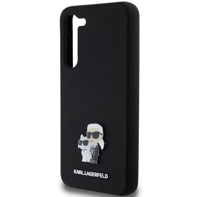 6. Karl Lagerfeld Silikon Karl&Choupette Metal Pin Hülle für Samsung Galaxy S24+ – Schwarz