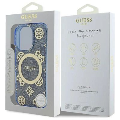 8. Guess IML Peony On 4G Background MagSafe Hülle für iPhone 16 Pro - blau