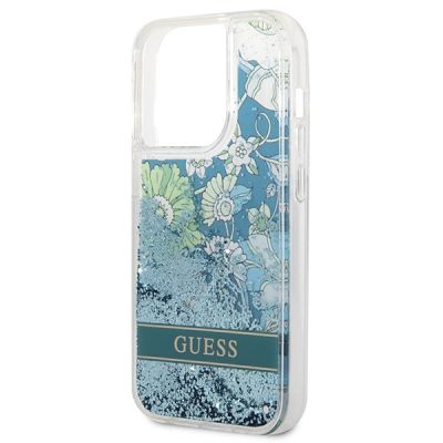 6. Guess GUHCP14LLFLSN iPhone 14 Pro 6.1" grün/grüne Hardcase Flower Liquid Glitter