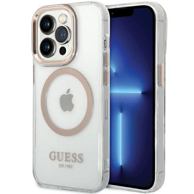 Guess Metal Outline Magsafe Hülle für iPhone 15 / 14 / 13 - Gold