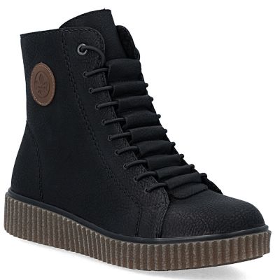 Schwarze, gefütterte Plateau-Ankle-Boots für Damen, Modell Rieker Y4308-00