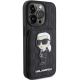 4. Karl Lagerfeld Saffiano Cardslots and Stand Monogram Ikonik Patch Hülle für iPhone 15 Pro – Schwarz