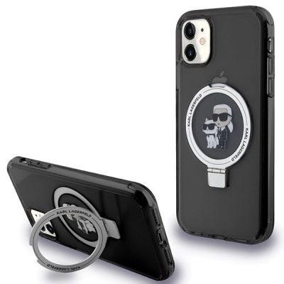 Karl Lagerfeld Ring Stand Karl&Choupette MagSafe Hülle für iPhone 11 / Xr – Schwarz