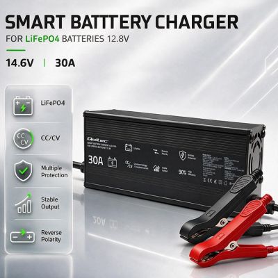 2. Qoltec Spezialladegerät für LiFePO4-Akkus 12 V | 30 A | PF 0,9 | LED | Intelligentes Laden