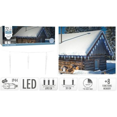 7. Lampen, Lichtvorhänge, eisig, für den Außenbereich, 72 LEDs, kaltweiß, mit Zeitschaltuhr