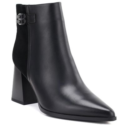 6. Schwarze Damen-Ankle-Boots aus Leder mit hohem Absatz, D&A S.Barski CR62-3477