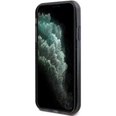 5. Guess Ring Stand Script Glitter MagSafe-Hülle für iPhone 11 / Xr – Schwarz