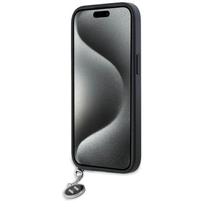 5. Karl Lagerfeld Saffiano Rhinestones & Charm Hülle für iPhone 15 / 14 / 13 – Schwarz