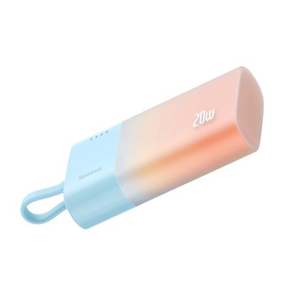 2. Baseus Popsicle 5200mAh 20W Powerbank mit integriertem Lightning Kabel (+ weißes Baseus Simple USB-C - USB-C 60W/20V/3A/30cm Kabel) - Blau-Orange