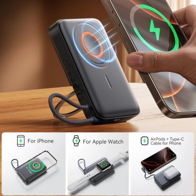 2. Joyroom JR-PBM02 Powerbank 22,5 W 10000 mAh 3-in-1 magnetisch induktiv kompatibel mit MagSafe mit integriertem Kabel – Schwarz