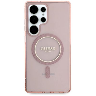 3. Guess Glitter Circle Classic Logo MagSafe Hülle für Samsung Galaxy S25 Ultra rosa