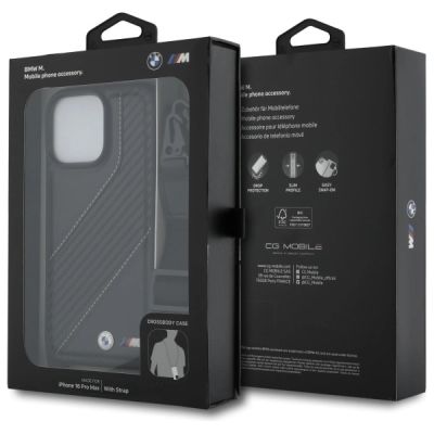 7. BMW M Edition Carbonstreifen- und Riemenhülle für iPhone 16 Pro Max – Schwarz