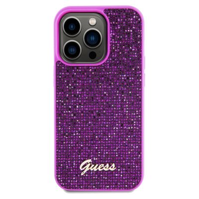 9. Guess Disco Metal Script Hülle für iPhone 14 Pro – Fuchsia