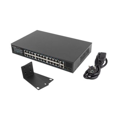 9. LANBERG Switch Rack 19" RSFE-24P-2C-360 24x 100MB PoE+/2x Combo Gigabit 360W