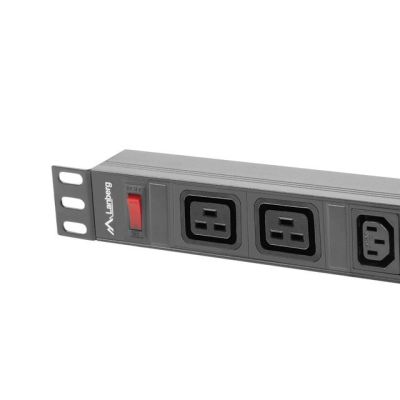 2. LANBERG RACK-STECKDOSENLEISTE 19" PDU PDU-02I1908I-0200-C20-BK (1U, 16A, 2X C19, 8X IEC C13, 2M, C20-STECKER)